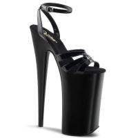 BEYOND-012 Pleaser High-Heels Plateausandaletten Fesselriemchen schwarz Lack