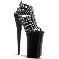 BEYOND-093 Pleaser Damen High Heels Riemen Plateausandaletten Nieten schwarz Lack