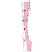 Sale BEYOND-3028 Pleaser high heels skyscraper thigh high boot triple buckles baby pink patent 40