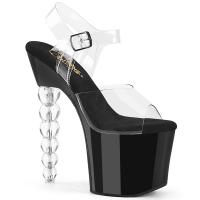 BLISS-708 Pleaser vegane Damen High Heels Plateausandaletten Perlenabsatz klar schwarz