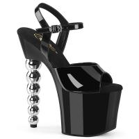 BLISS-709 Pleaser vegan stacked beades high heels ankle straps sandal black patent