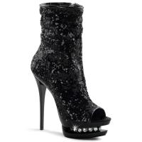 Sale BLONDIE-R-1008 Pleaser high heels dual platform open toe ankle boot black sequins rhinestones 38