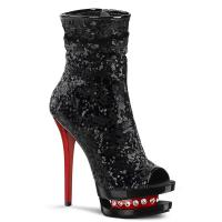 BLONDIE-R-1008 Pleaser high heels dual platform open toe ankle boot black red sequins rhinestones