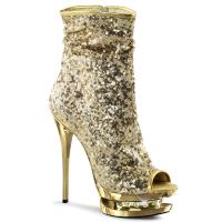 Sale BLONDIE-R-1008 Pleaser High-Heels Dualplateau Stiefeletten gold Pailletten und Strass 39