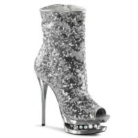 BLONDIE-R-1008 Pleaser High-Heels Dualplateau Stiefeletten silber Pailletten und Strass