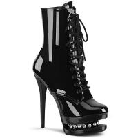 BLONDIE-R-1020 Pleaser High-Heels Dualplateau Stiefeletten schwarz Lack Strass