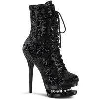 BLONDIE-R-1020 Pleaser high heels platform lace-up front ankle boot black sequins rhinestones
