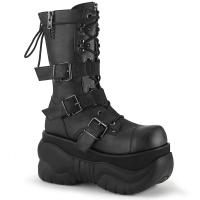 BOXER-230 DemoniaCult Unisex Damen Herren Plateau Schnür Schnallen Stiefel schwarz Lederlook