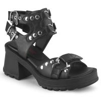 BRATTY-07 DemoniaCult double buckle strap sandal heart ring studs black matte