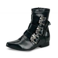 BROGUE-06 DemoniaCult Herren Stiefel schwarz Nappa Lederoptik Totenkopf Schnallen Boot