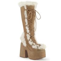 Auktion CAMEL-311 DemoniaCult High-Heels Plateaustiefel camel Velours mit Kunstfellbesatz 41