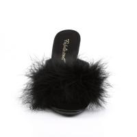 CARESS-401F Fabulicious High-Heels Pantoletten klar schwarz Satin mit Federpuschel