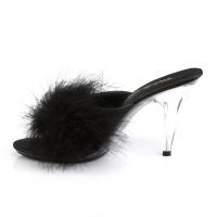 CARESS-401F Fabulicious High-Heels Pantoletten klar schwarz Satin mit Federpuschel