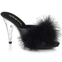 CARESS-401F Fabulicious High-Heels Pantoletten klar schwarz Satin mit Federpuschel