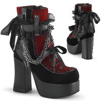 CHARADE-110 DemoniaCult Gothic High-Heels Plateaustiefeletten schwarz rot Spitze Ketten