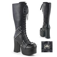 CHARADE-150 DemoniaCult Gothic High-Heels Plateaustiefel schwarz Nieten Metallspinne
