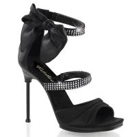 CHIC-48 Fabulicious Damen High Heels Sandaletten schwarz Satin Matt Strass Schleife