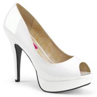 CHLOE-01 elegante Pleaser Damen High-Heels Peep-Toe Plateaupumps weiß Lack