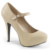 CHLOE-02 Pleaser Damen High-Heels Mary Jane Plateaupumps creme Lederoptik