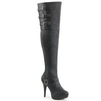CHLOE-308 Pleaser High-Heels Plateauoverkneestiefel schwarz Lederoptik mit Riemchen