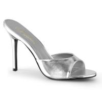 CLASSIQUE-01 Pleaser high heels peep toe slide silver metallic