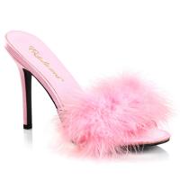 CLASSIQUE-01F Fabulicious high heels peep toe marabou fur slipper baby pink