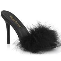 CLASSIQUE-01F Fabulicious High-Heels Peep Toe Pantoletten schwarz Marabu Federpuschel