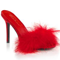 CLASSIQUE-01F Fabulicious high heels peep toe marabou fur slipper red