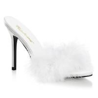 CLASSIQUE-01F Fabulicious high heels peep toe marabou fur slipper white