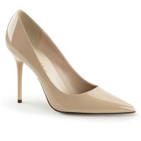 CLASSIQUE-20 Pleaser Damen High-Heels Pumps creme Lack vorn spitz geschnitten