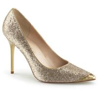 CLASSIQUE-20 Pleaser High-Heels Pumps gold Glittergewebe vorn spitz geschnitten