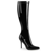 CLASSIQUE-2000 Pleaser ladies high heels knee high boot black stretch patent