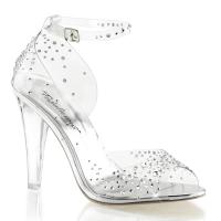 Sale CLEARLY-430RS Fabulicious high heels platform closed back ankle strap sandal clear rhinestones 39
