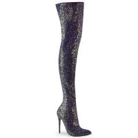 COURTLY-3015 Pleaser stretch thigh high boot black multi glitter