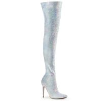 COURTLY-3015 Pleaser stretch thigh high boot white multi glitter