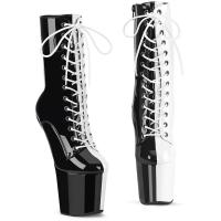 Sale CRAZE-1040TT Pleaser two tone lace-up high heelless platform ankle boots black white patent 39