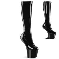 Sale CRAZE-2000 Pleaser vegan stretch knee high boot transform mini wedge boot black patent 37