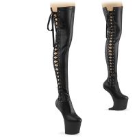 CRAZE-3050 Pleaser Damen absatzlose Schnür Plateauoverkneestiefel schwarz Stretch Lederlook