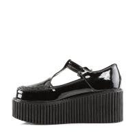 Sale CREEPER-214 DemoniaCult Damen Gothic T-Riemchen Cutout Plateauschuhe schwarz Lack 38