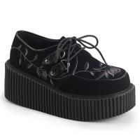 Sale CREEPER-219 DemoniaCult Damen Plateauschuhe schwarz Samt Blumenstickerei 40