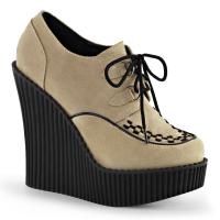 CREEPER-302 vegane DemoniaCult Damen Keilplateau Schnürschuhe creme schwarz Velours