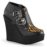 CREEPER-306 DemoniaCult Monk Damen Keilplateauschuhe schwarz leoprint Totekopfschnallen