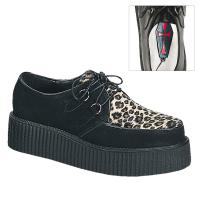 CREEPER-400 DemoniaCult Damen Herren Plateau Schnürschuhe schwarz Wildleder Pelz