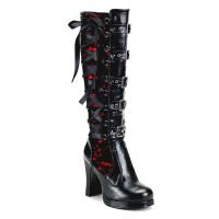 Auktion CRYPTO-106 DemoniaCult Plateaustiefel schwarz rot Lederlook Spitze Korsettschnürung 40