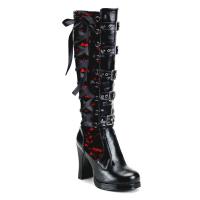 Sale CRYPTO-106 DemoniaCult Plateaustiefel schwarz rot Lederlook Spitze Korsettschnürung 38