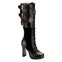 CRYPTO-302 DemoniaCult Steampunk Plateaustiefel schwarz Lederoptik Zahnräder