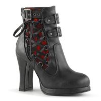 Sale CRYPTO-51 DemoniaCult Plateaustiefeletten schwarz rot Lederoptik Spitze Korsettschnürung 40