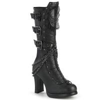 CRYPTO-67 DemoniaCult Damen Gothic Punk Plateaustiefel Ketten Sargschnallen schwarz Matt