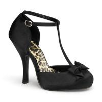 CUTIEPIE-12 Pin Up Couture high heels hidden platform t-strap pumps black satin