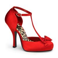 CUTIEPIE-12 Pin Up Couture high heels hidden platform t-strap pumps red satin